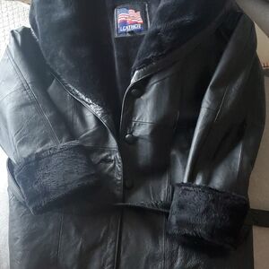 Leather Black Fur-Lined Coat
